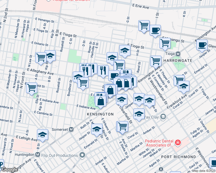 map of restaurants, bars, coffee shops, grocery stores, and more near 3159 Weymouth Street in Philadelphia