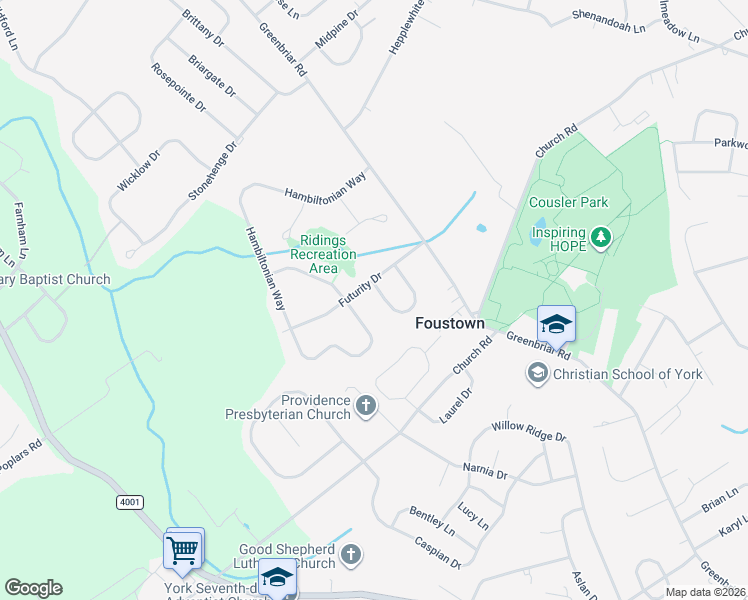 map of restaurants, bars, coffee shops, grocery stores, and more near 1545 Hambiltonian Way in York