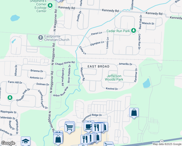 map of restaurants, bars, coffee shops, grocery stores, and more near 8236 Turret Drive in Blacklick