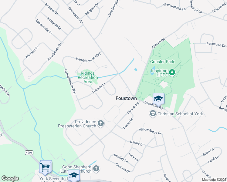map of restaurants, bars, coffee shops, grocery stores, and more near 45 Riding Silks Lane in York