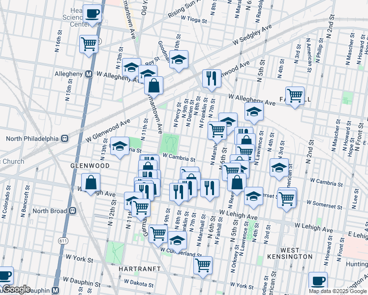 map of restaurants, bars, coffee shops, grocery stores, and more near 816 West Stella Street in Philadelphia