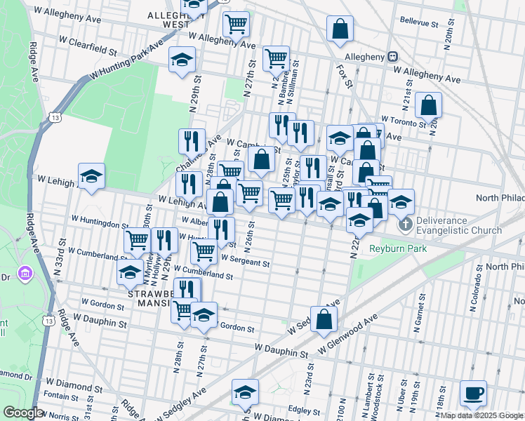 map of restaurants, bars, coffee shops, grocery stores, and more near in Philadelphia