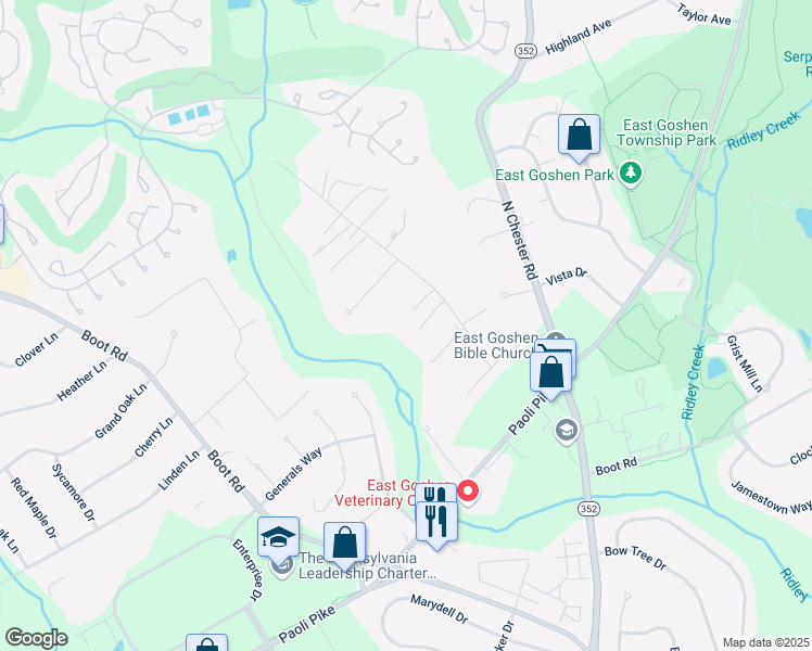 map of restaurants, bars, coffee shops, grocery stores, and more near 940 Cornwallis Drive in West Chester