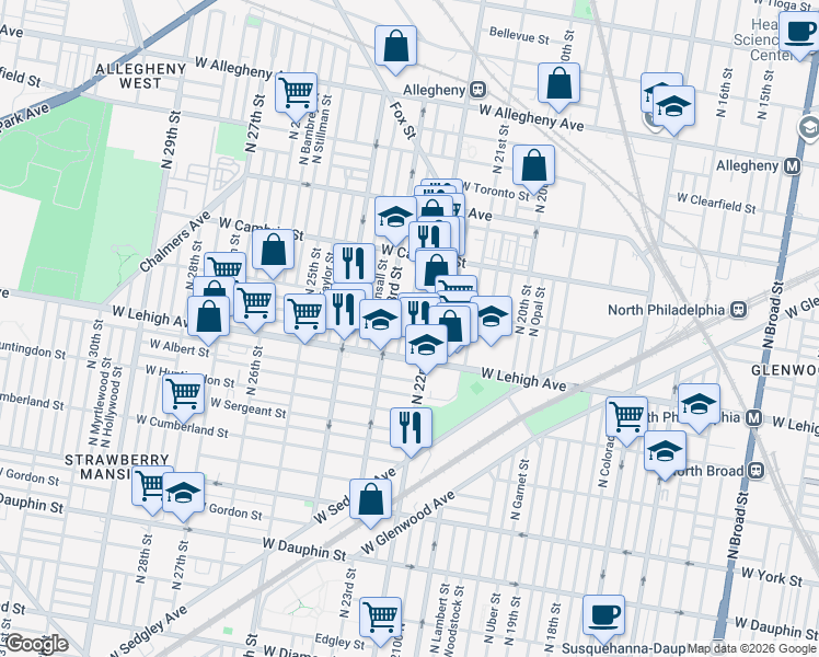 map of restaurants, bars, coffee shops, grocery stores, and more near in Philadelphia