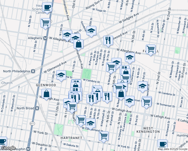 map of restaurants, bars, coffee shops, grocery stores, and more near 816 West Stella Street in Philadelphia