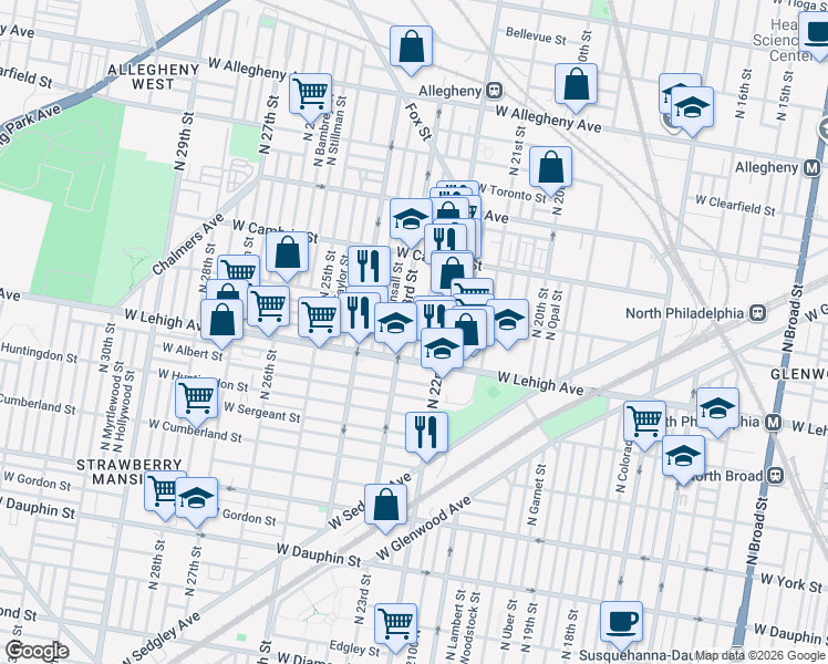 map of restaurants, bars, coffee shops, grocery stores, and more near in Philadelphia