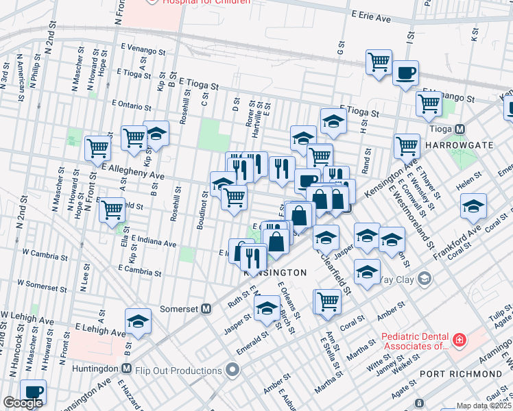 map of restaurants, bars, coffee shops, grocery stores, and more near 608 East Wishart Street in Philadelphia