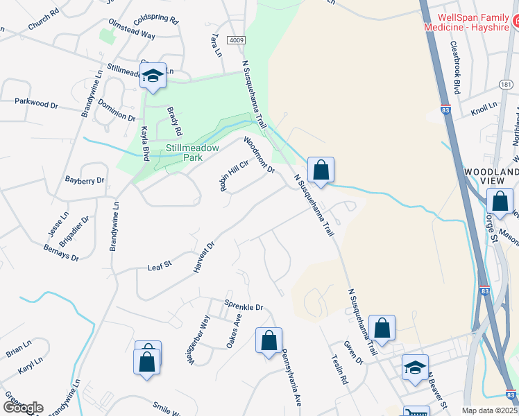 map of restaurants, bars, coffee shops, grocery stores, and more near 310 Harvest Drive in York