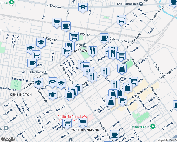map of restaurants, bars, coffee shops, grocery stores, and more near 3420 Frankford Avenue in Philadelphia