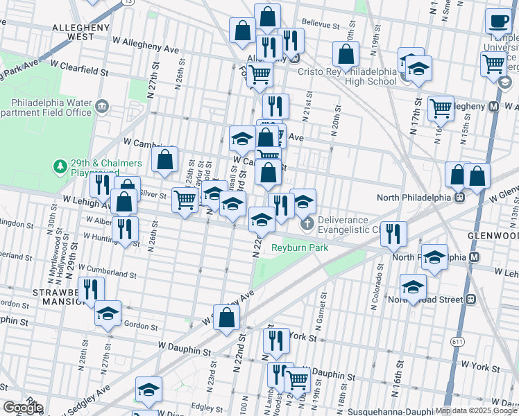 map of restaurants, bars, coffee shops, grocery stores, and more near in Philadelphia