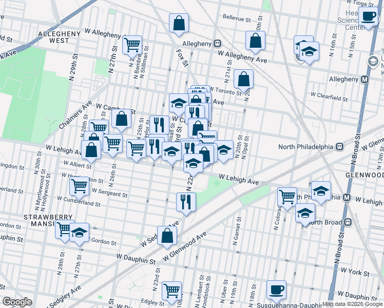 map of restaurants, bars, coffee shops, grocery stores, and more near in Philadelphia