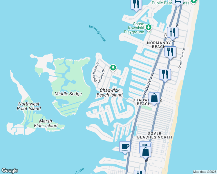 map of restaurants, bars, coffee shops, grocery stores, and more near 400 Ocala Court in Lavallette