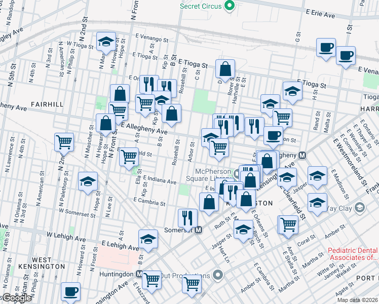 map of restaurants, bars, coffee shops, grocery stores, and more near 416 East Clearfield Street in Philadelphia
