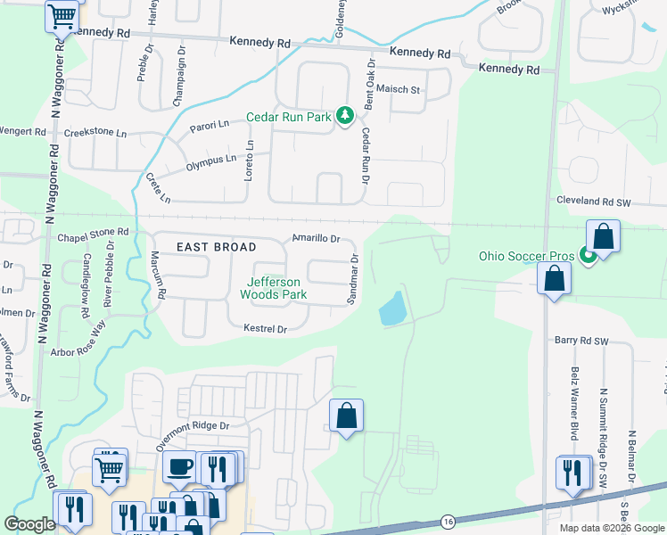 map of restaurants, bars, coffee shops, grocery stores, and more near 8573 Abilene Drive in Blacklick