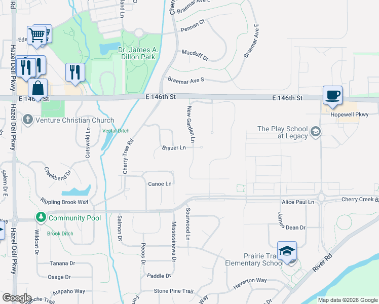 map of restaurants, bars, coffee shops, grocery stores, and more near 14337 New Garden Lane in Carmel