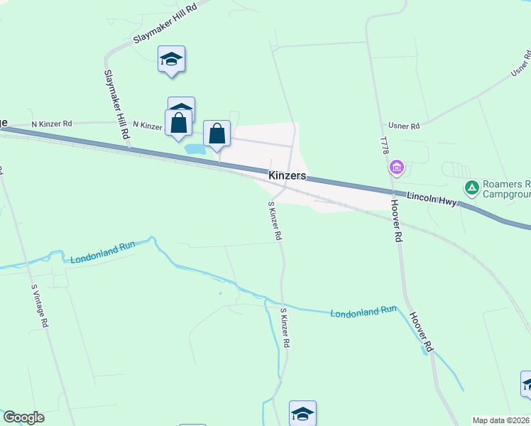 map of restaurants, bars, coffee shops, grocery stores, and more near 12 South Kinzer Road in Kinzers