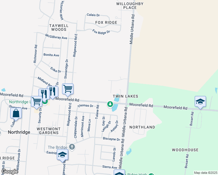 map of restaurants, bars, coffee shops, grocery stores, and more near 1850 Erika Drive in Springfield