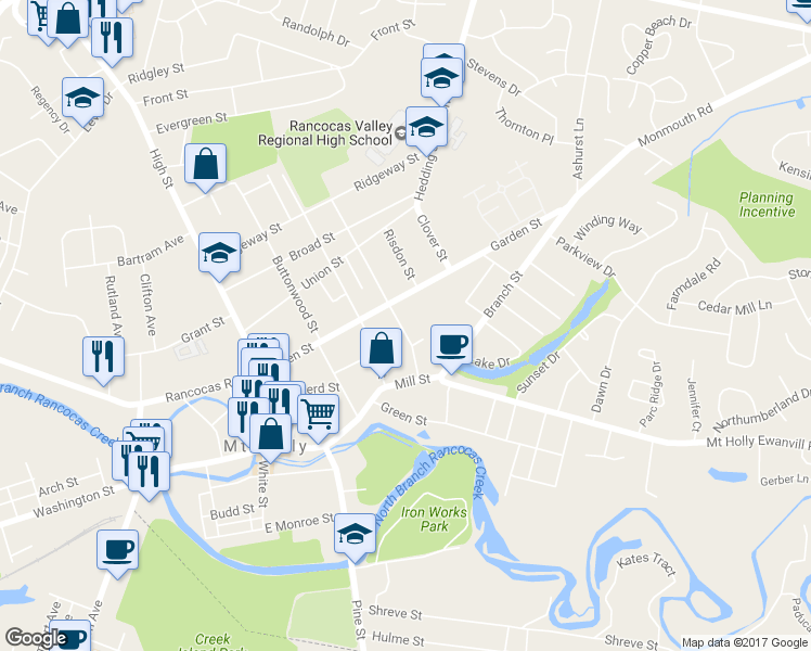 map of restaurants, bars, coffee shops, grocery stores, and more near 43 Mount Holly Avenue in Mount Holly