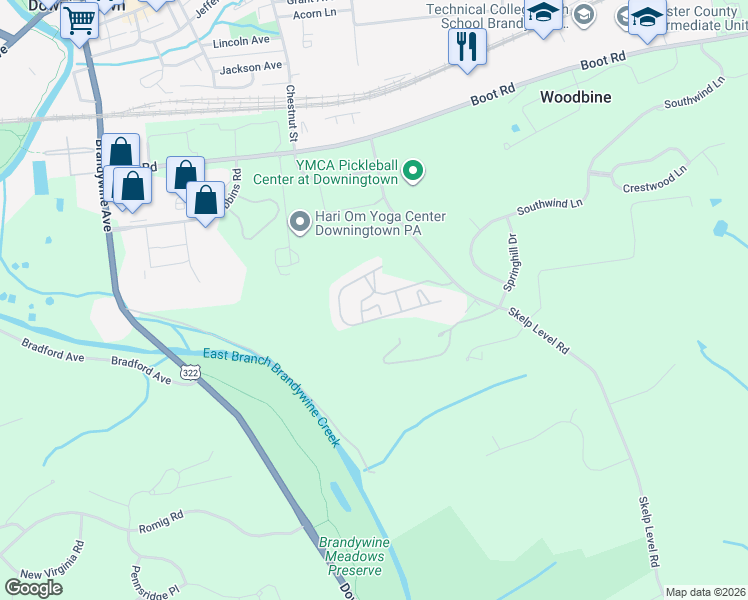map of restaurants, bars, coffee shops, grocery stores, and more near 6 Mulberry Court in Downingtown