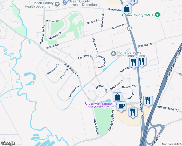 map of restaurants, bars, coffee shops, grocery stores, and more near 12 Tulip Place in Toms River