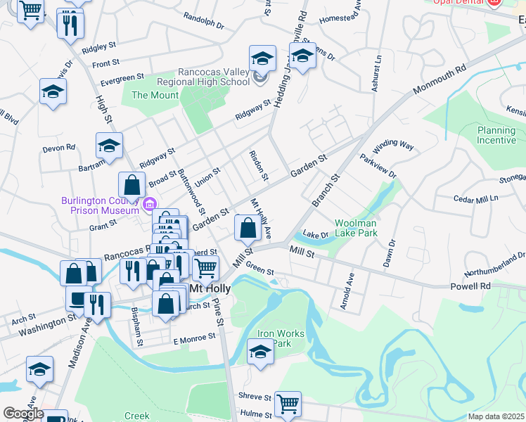 map of restaurants, bars, coffee shops, grocery stores, and more near 43 Mount Holly Avenue in Mount Holly