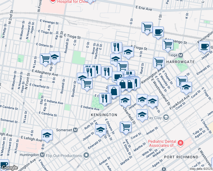 map of restaurants, bars, coffee shops, grocery stores, and more near 664 East Allegheny Avenue in Philadelphia