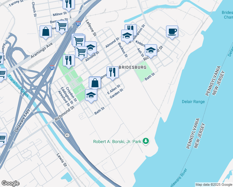 map of restaurants, bars, coffee shops, grocery stores, and more near 2821 Overington Street in Philadelphia