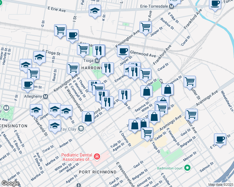 map of restaurants, bars, coffee shops, grocery stores, and more near 3508 Joyce Street in Philadelphia