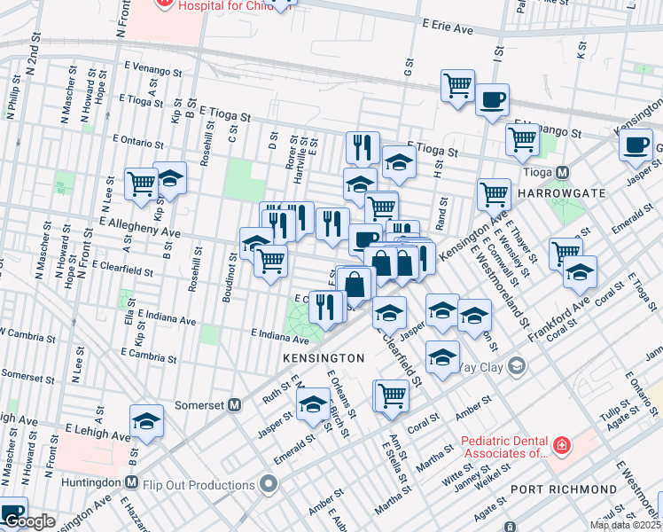 map of restaurants, bars, coffee shops, grocery stores, and more near 664 East Allegheny Avenue in Philadelphia