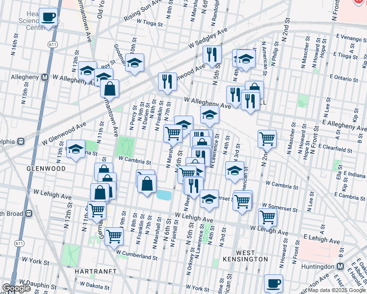 map of restaurants, bars, coffee shops, grocery stores, and more near 2963 North 6th Street in Philadelphia