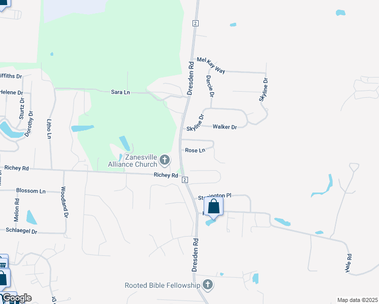 map of restaurants, bars, coffee shops, grocery stores, and more near 370B Jonathan Lane in Zanesville