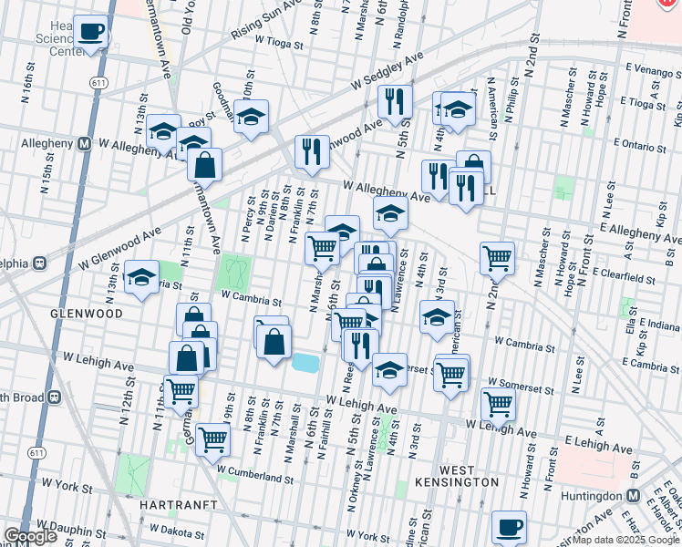 map of restaurants, bars, coffee shops, grocery stores, and more near 2963 North 6th Street in Philadelphia