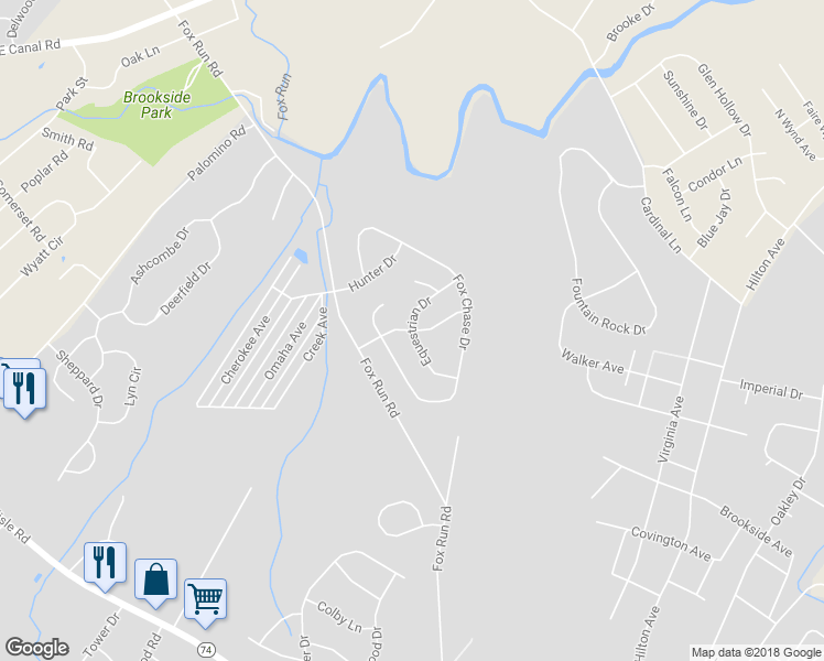 map of restaurants, bars, coffee shops, grocery stores, and more near 1501 Equestrian Drive in Dover