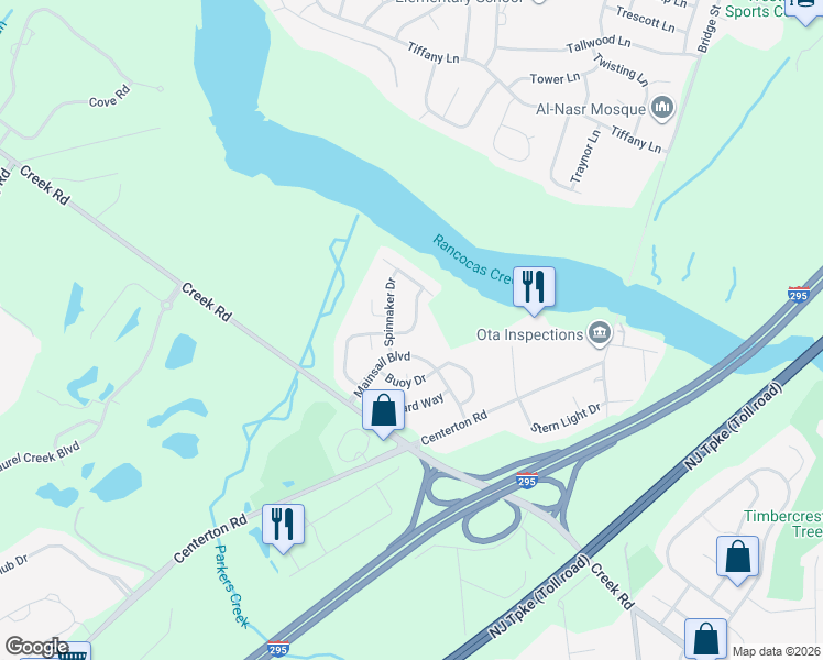 map of restaurants, bars, coffee shops, grocery stores, and more near 244 Starboard Way in Mount Laurel Township