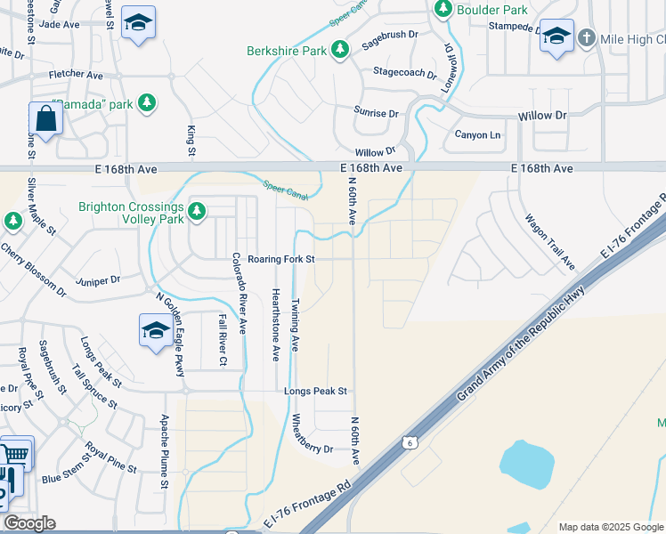 map of restaurants, bars, coffee shops, grocery stores, and more near Sawdust Drive in Brighton