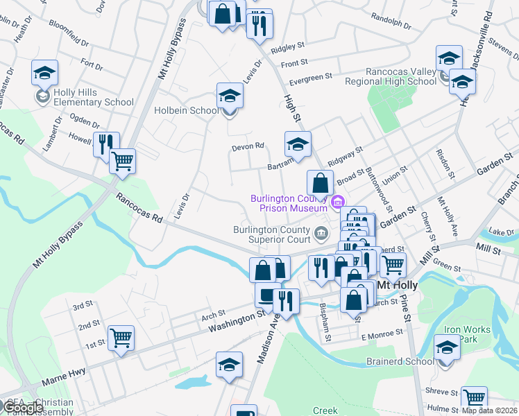map of restaurants, bars, coffee shops, grocery stores, and more near 244 Rutland Avenue in Mount Holly