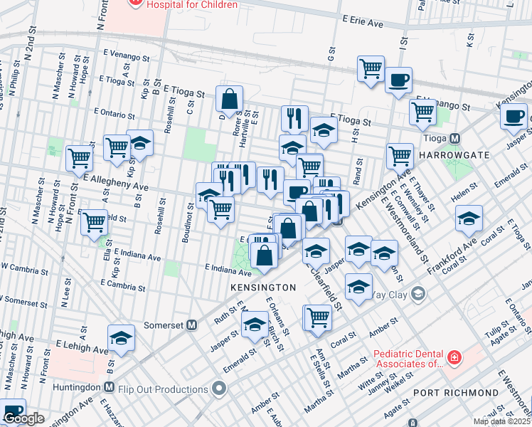 map of restaurants, bars, coffee shops, grocery stores, and more near 656 East Allegheny Avenue in Philadelphia