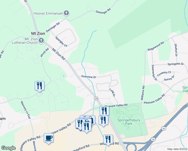 map of restaurants, bars, coffee shops, grocery stores, and more near 3333 Overview Drive in York