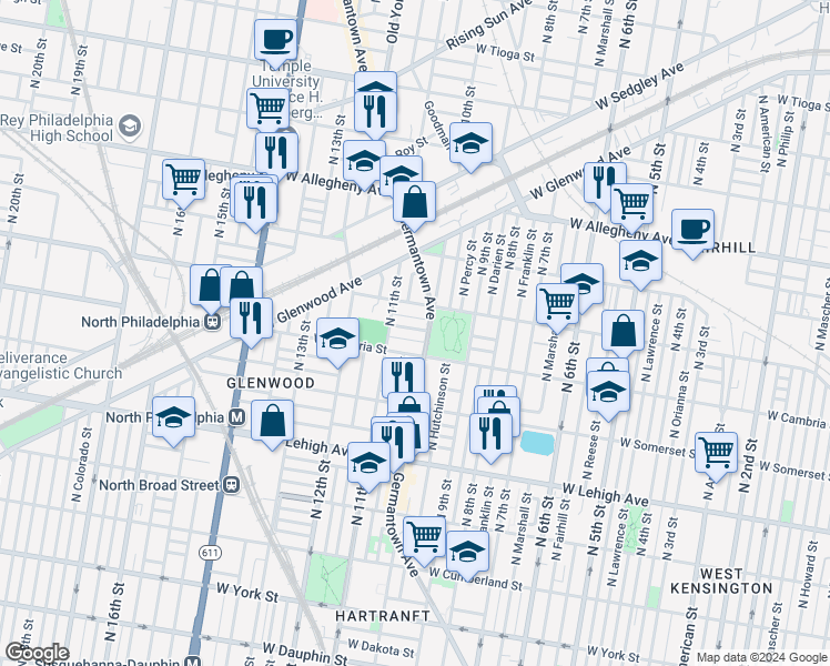 map of restaurants, bars, coffee shops, grocery stores, and more near 1014 West Orleans Street in Philadelphia