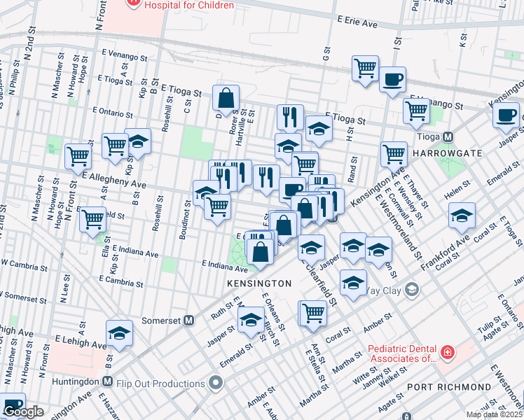 map of restaurants, bars, coffee shops, grocery stores, and more near 656 East Allegheny Avenue in Philadelphia