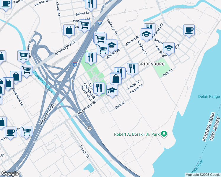 map of restaurants, bars, coffee shops, grocery stores, and more near 4354 Richmond Street in Philadelphia
