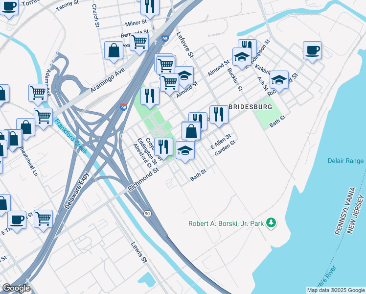 map of restaurants, bars, coffee shops, grocery stores, and more near 4356 Richmond St in Philadelphia