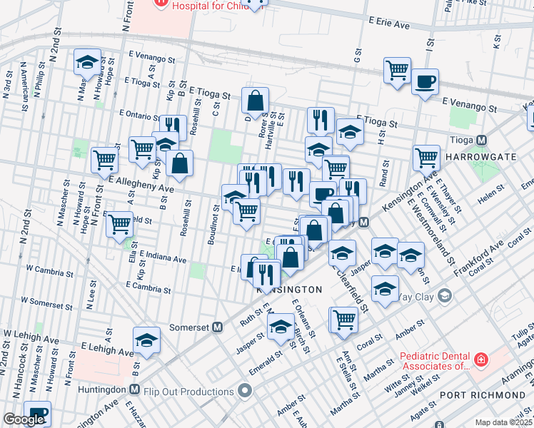map of restaurants, bars, coffee shops, grocery stores, and more near 601 E Wishart St in Philadelphia
