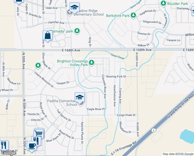 map of restaurants, bars, coffee shops, grocery stores, and more near 786 Sand Creek Court in Brighton