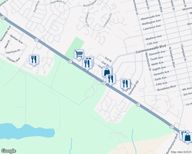 map of restaurants, bars, coffee shops, grocery stores, and more near 2016 New Jersey 37 in Manchester Township