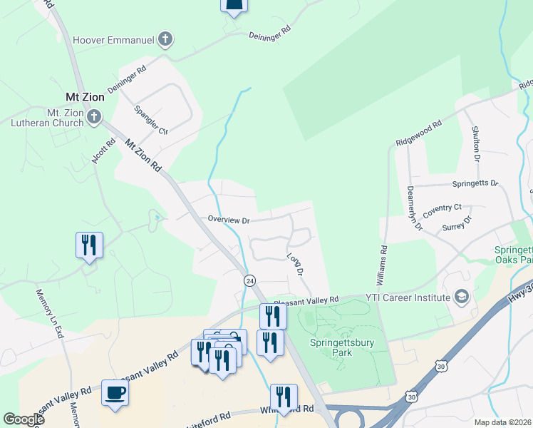 map of restaurants, bars, coffee shops, grocery stores, and more near 3394 Barwood Road in York