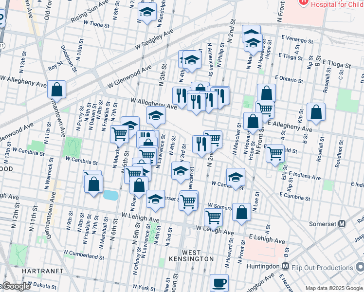 map of restaurants, bars, coffee shops, grocery stores, and more near 3026 North 3rd Street in Philadelphia