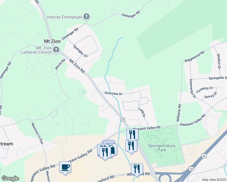 map of restaurants, bars, coffee shops, grocery stores, and more near 3325 Overview Drive in York
