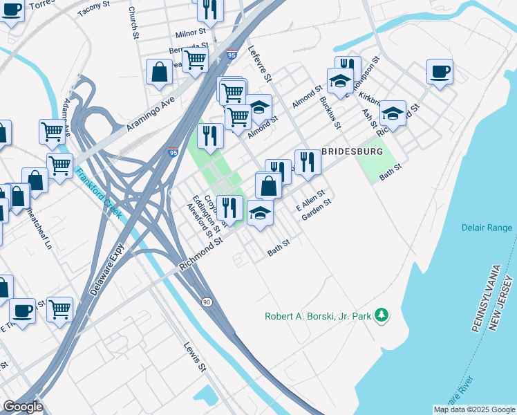map of restaurants, bars, coffee shops, grocery stores, and more near 4360 Richmond Street in Philadelphia