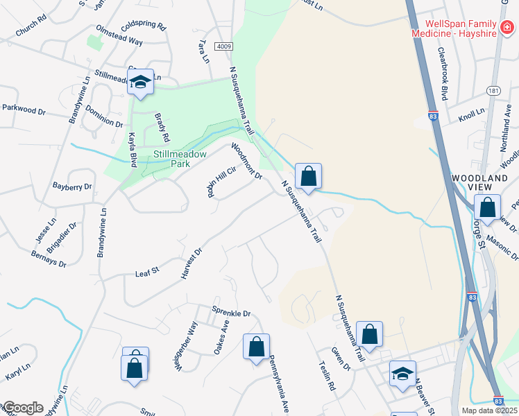 map of restaurants, bars, coffee shops, grocery stores, and more near 220 Harvest Drive in York
